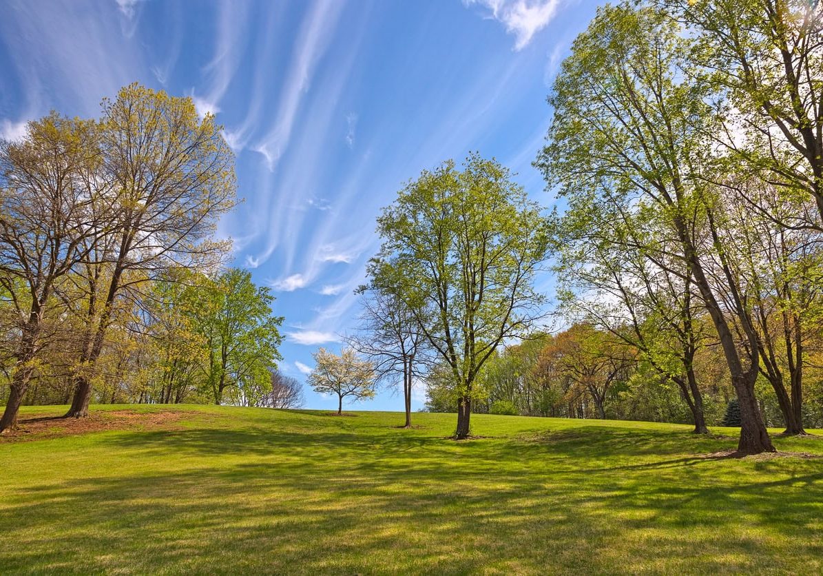 Wide-angle cloudy landscape from Meadowlark Gardens in Vienna, Virginia (USA). HDR composite from multiple exposures.